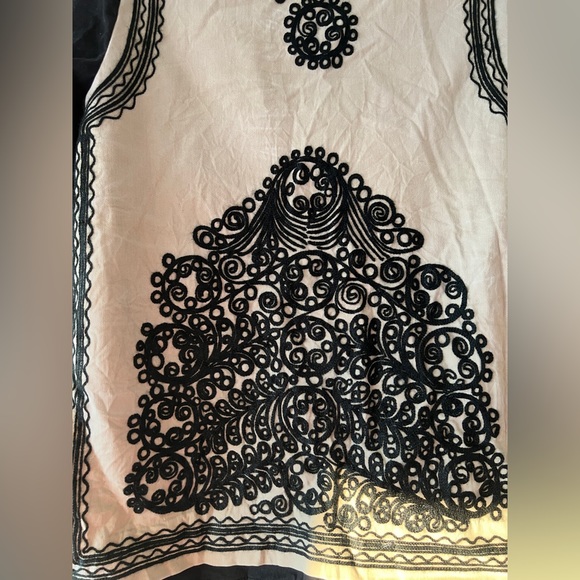 Free People XS black white embroidered zip front collared field jacket boho - Picture 10 of 15